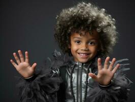 enfant dans une Halloween costume avec une espiègle pose ai génératif photo