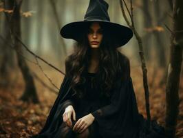 femme habillé comme une sorcière pour Halloween ai génératif photo