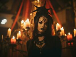 femme habillé comme une sorcière pour Halloween ai génératif photo