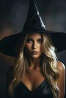 femme habillé comme une sorcière pour Halloween ai génératif photo