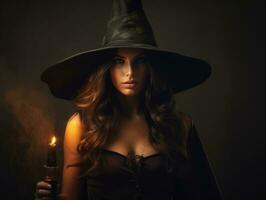 femme habillé comme une sorcière pour Halloween ai génératif photo