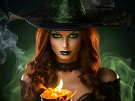 femme habillé comme une sorcière pour Halloween ai génératif photo