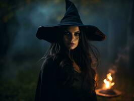 femme habillé comme une sorcière pour Halloween ai génératif photo