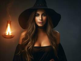 femme habillé comme une sorcière pour Halloween ai génératif photo