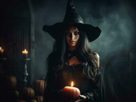 femme habillé comme une sorcière pour Halloween ai génératif photo