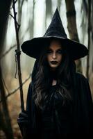 femme habillé comme une sorcière pour Halloween ai génératif photo