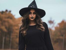 femme habillé comme une sorcière pour Halloween ai génératif photo