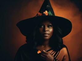 femme habillé comme une sorcière pour Halloween ai génératif photo