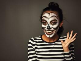 femme dans une Halloween costume avec une espiègle pose ai génératif photo