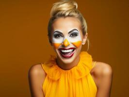 femme dans une Halloween costume avec une espiègle pose ai génératif photo