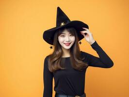 femme dans une Halloween costume avec une espiègle pose ai génératif photo