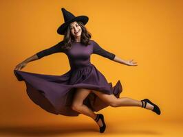 femme dans une Halloween costume avec une espiègle pose ai génératif photo