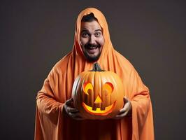 homme dans une Halloween costume avec une espiègle pose ai génératif photo