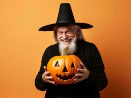 homme dans une Halloween costume avec une espiègle pose ai génératif photo