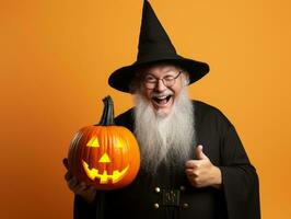 homme dans une Halloween costume avec une espiègle pose ai génératif photo