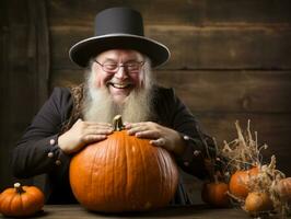 homme dans une Halloween costume avec une espiègle pose ai génératif photo