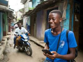 homme de Colombie en utilisant téléphone intelligent pour en ligne la communication ai génératif photo