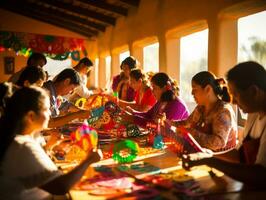 femmes créer papel picado coloré papier décorations ai génératif photo