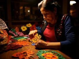 femmes créer papel picado coloré papier décorations ai génératif photo