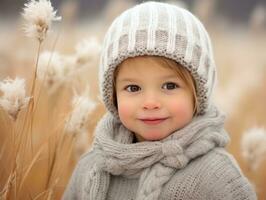 enfant jouit le hiver neigeux journée dans espiègle pose ai génératif photo