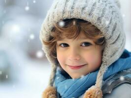 enfant jouit le hiver neigeux journée dans espiègle pose ai génératif photo