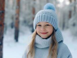 enfant jouit le hiver neigeux journée dans espiègle pose ai génératif photo