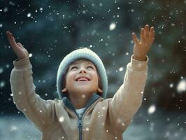 enfant jouit le hiver neigeux journée dans espiègle pose ai génératif photo