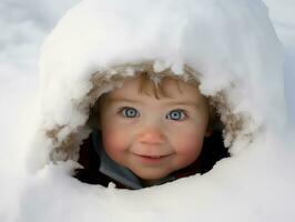 enfant jouit le hiver neigeux journée dans espiègle pose ai génératif photo