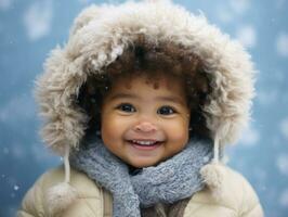 enfant jouit le hiver neigeux journée dans espiègle pose ai génératif photo