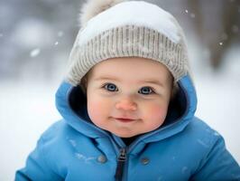 enfant jouit le hiver neigeux journée dans espiègle pose ai génératif photo