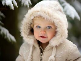 enfant jouit le hiver neigeux journée dans espiègle pose ai génératif photo