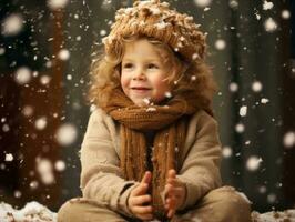 enfant jouit le hiver neigeux journée dans espiègle pose ai génératif photo