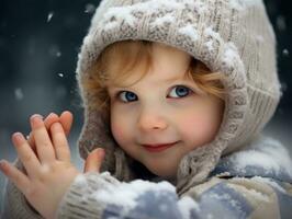 enfant jouit le hiver neigeux journée dans espiègle pose ai génératif photo