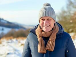 homme jouit une tranquille marcher sur une hiver journée ai génératif photo