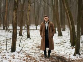 homme jouit une tranquille marcher sur une hiver journée ai génératif photo