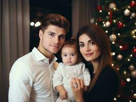 le famille jouit célébrer Noël veille ensemble ai génératif photo