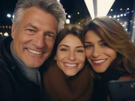 le famille jouit célébrer Noël veille ensemble ai génératif photo