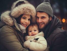 le famille jouit célébrer Noël veille ensemble ai génératif photo