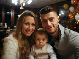 le famille jouit célébrer Noël veille ensemble ai génératif photo