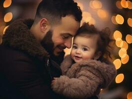 le famille jouit célébrer Noël veille ensemble ai génératif photo