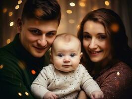 le famille jouit célébrer Noël veille ensemble ai génératif photo