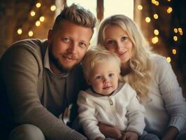 le famille jouit célébrer Noël veille ensemble ai génératif photo