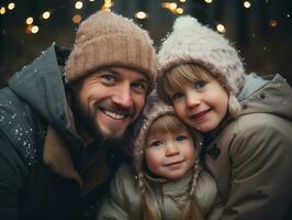 le famille jouit célébrer Noël veille ensemble ai génératif photo