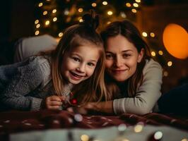 le famille jouit célébrer Noël veille ensemble ai génératif photo