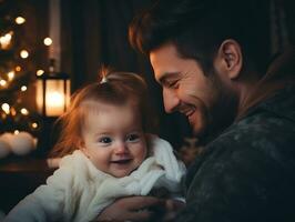 le famille jouit célébrer Noël veille ensemble ai génératif photo