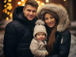 le famille jouit célébrer Noël veille ensemble ai génératif photo