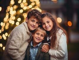 le famille jouit célébrer Noël veille ensemble ai génératif photo