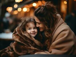 le famille jouit célébrer Noël veille ensemble ai génératif photo