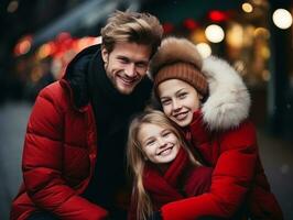 le famille jouit célébrer Noël veille ensemble ai génératif photo