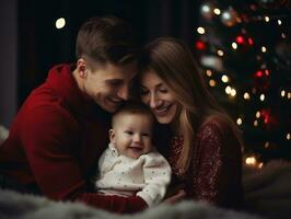 le famille jouit célébrer Noël veille ensemble ai génératif photo